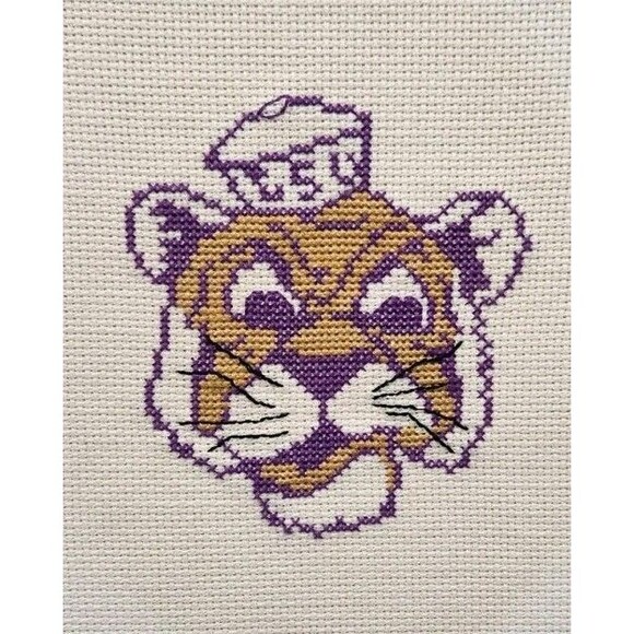 LSU Tigers Mike the Tiger Needlepoint Finished Cross Stitched Mascot 8x10 - Picture 4 of 12